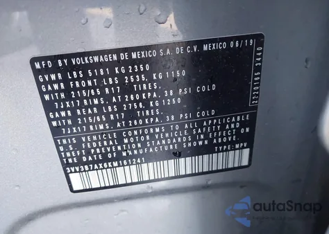 2019 Volkswagen Tiguan 2.0T Se/2.0T Sel/2.0T Sel R-Line/2.0T Sel R-Line Black z USA, uszkodzony, nr VIN 3VV3B7AX6KM161241